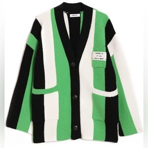 JASCLS Long Sleeve Color Block Chunky Knitted Oversized Cardigan